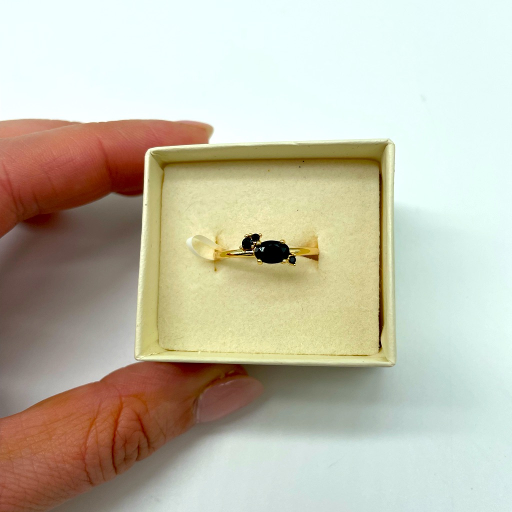 Sterling Silver Gold Plated Ring With Black Accent Stones Charmed Aroma